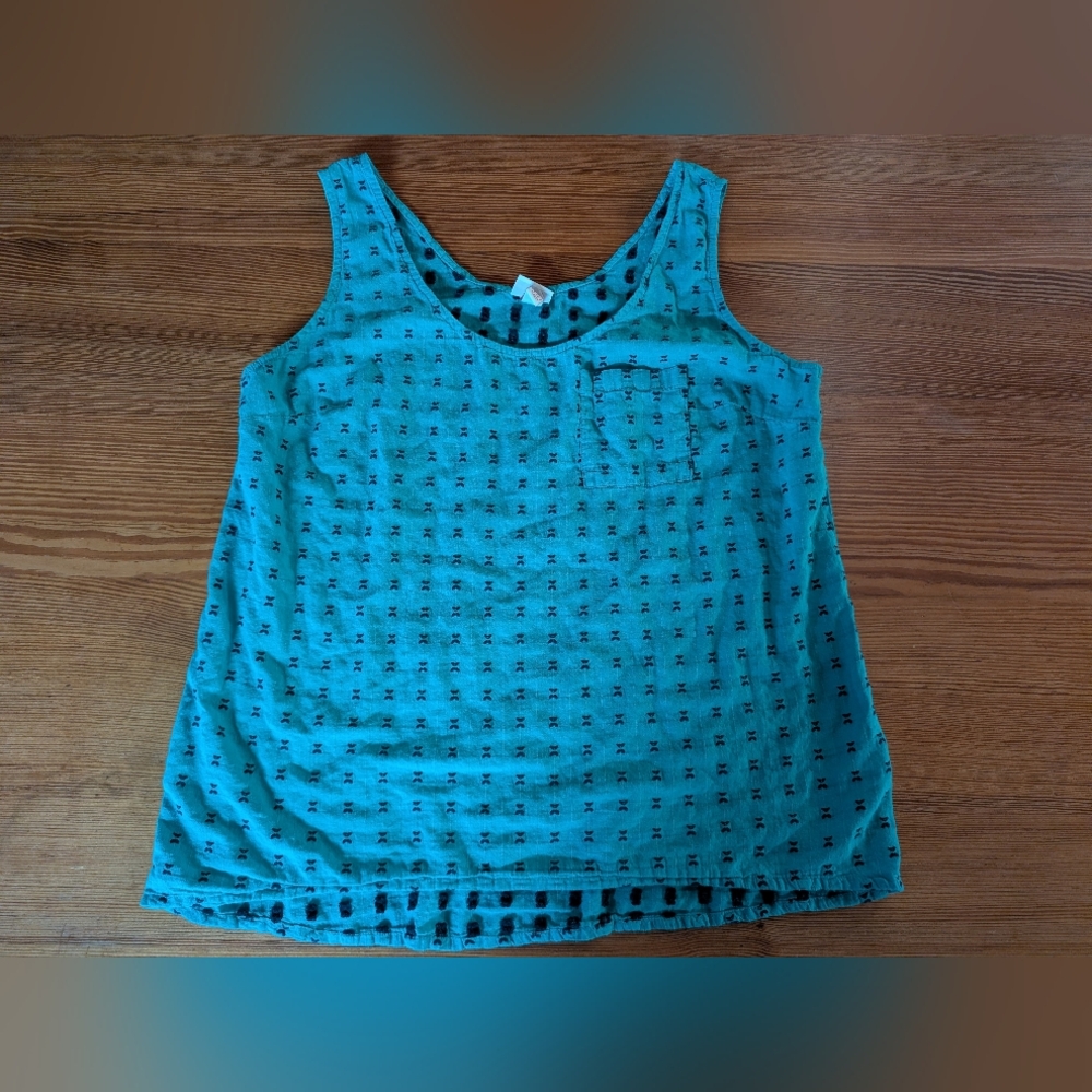 Merona Embroidered Cotton Tank Teal And Navy Size XL